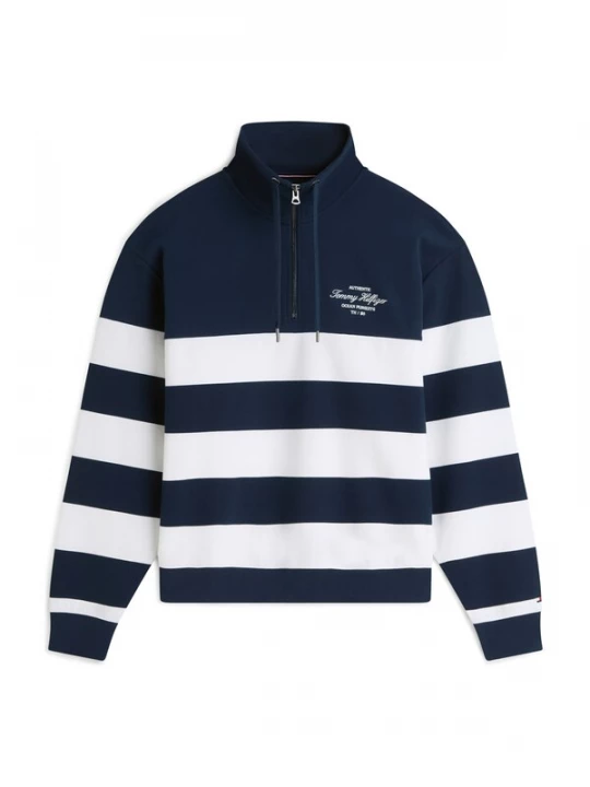 Foto van product TOMMY HILFIGER Sweatshirt 'Stripe Quarter-zip' navy / wit
