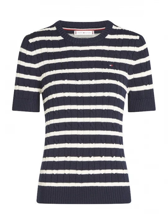 Foto van product TOMMY HILFIGER Trui 'Cable Short Sleeve' blauw / wit