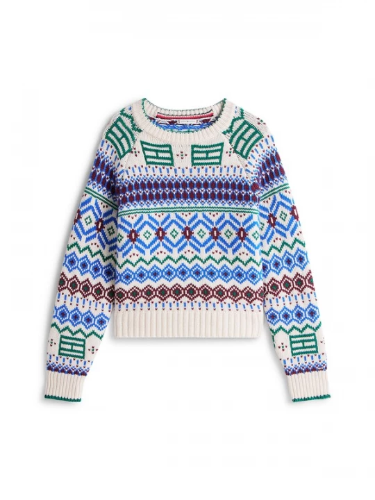 Foto van product TOMMY HILFIGER Trui 'Fair Isle' azuur / groen / wijnrood / wolwit