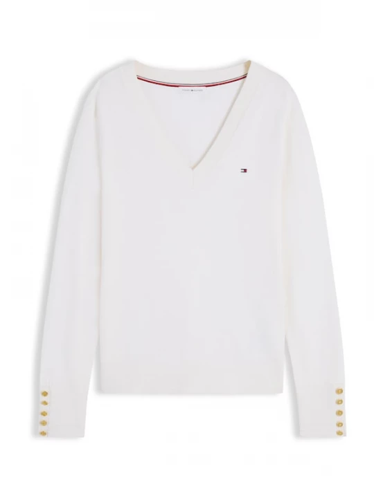 Foto van product TOMMY HILFIGER Trui 'Gold-tone Button Cuff' ivoor