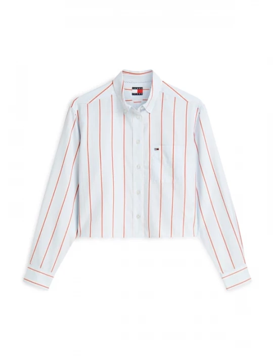 Foto van product Tommy Jeans Blouse 'Relaxed Fit Cropped' pastelblauw / kreeft / offwhite