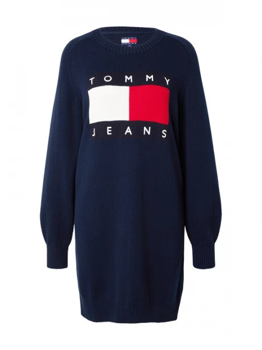 Foto van product Tommy Jeans Gebreide jurk donkerblauw / rood / wit