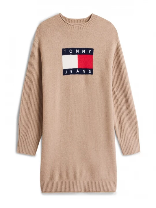 Foto van product Tommy Jeans Gebreide jurk nachtblauw / lichtbruin / rood / wit
