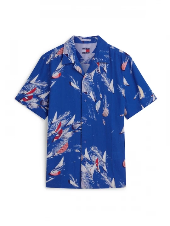Foto van product Tommy Jeans Overhemd 'Regular Blend Short Sleeve' blauw / rood / zwart / wit