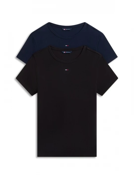 Foto van product Tommy Jeans Shirt 'ESSENTIAL' donkerblauw / kersrood / zwart / wit
