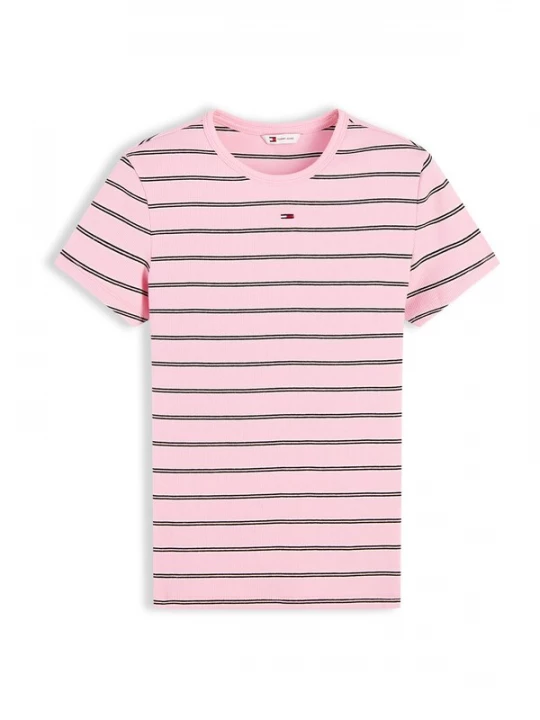 Foto van product Tommy Jeans Shirt 'ESSENTIAL' rosa / zwart / wit