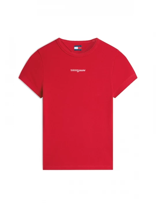 Foto van product Tommy Jeans Shirt 'Logo Slim' crème / bloedrood