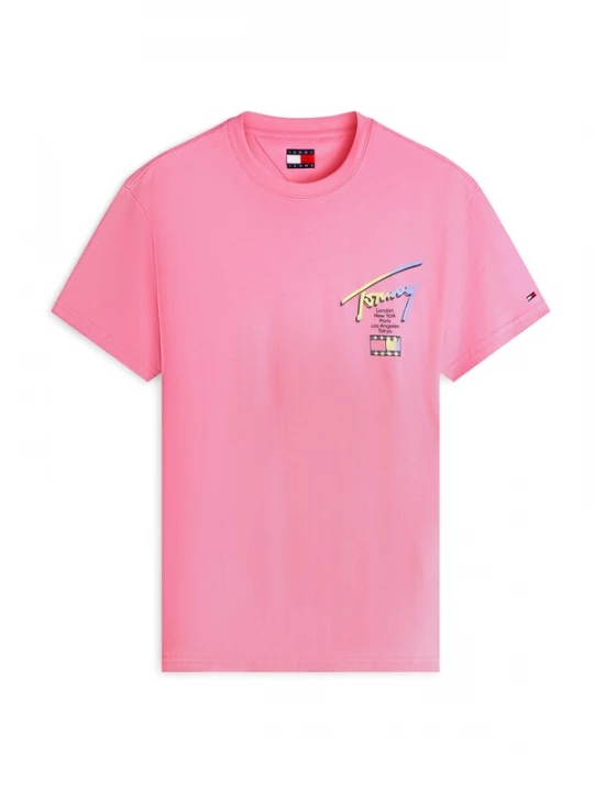 Foto van product Tommy Jeans Shirt 'Signature Logo' lichtblauw / geel / oudroze / zwart