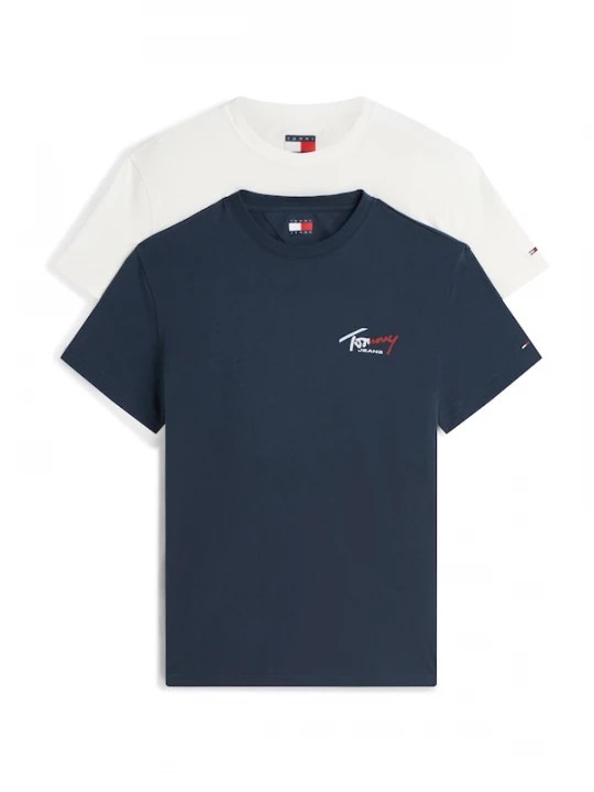 Foto van product Tommy Jeans Shirt 'Signature Logo T' ecru / navy / donkerrood / wit