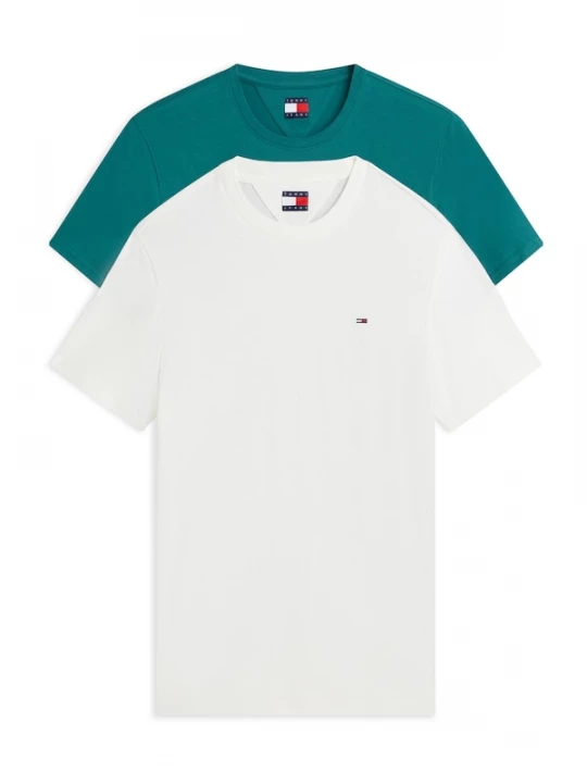 Foto van product Tommy Jeans Shirt 'Tommy Flag Extra Slim T' ivoor / cyaan blauw