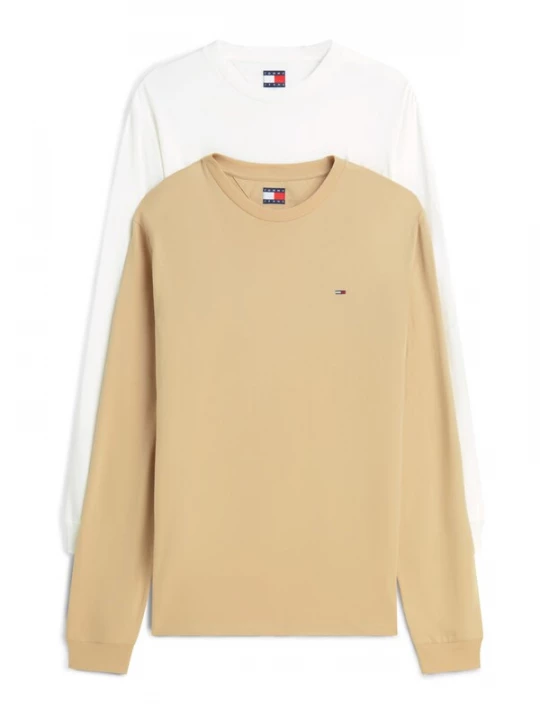 Foto van product Tommy Jeans Shirt 'Tommy Flag Slim Long Sleeve T' beige / wit