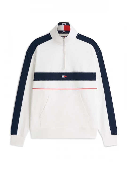 Foto van product Tommy Jeans Sweatshirt 'Colour-blocked Quarter-zip Relaxed' navy / knalrood / wit