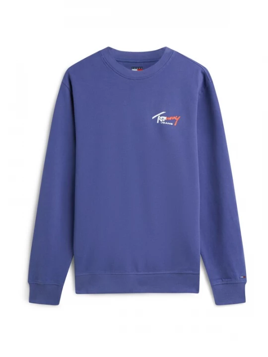 Foto van product Tommy Jeans Sweatshirt 'Signature Logo Sueded' indigo / kersrood / wit