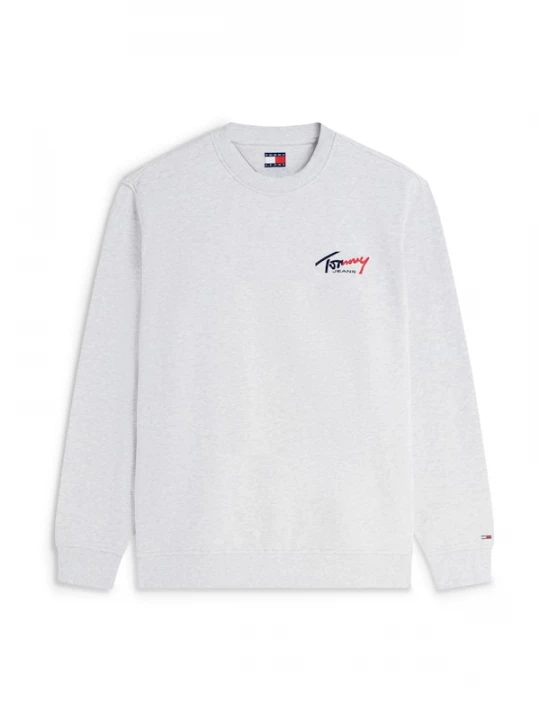 Foto van product Tommy Jeans Sweatshirt 'Signature Logo Sueded' navy / grijs gemêleerd / rood