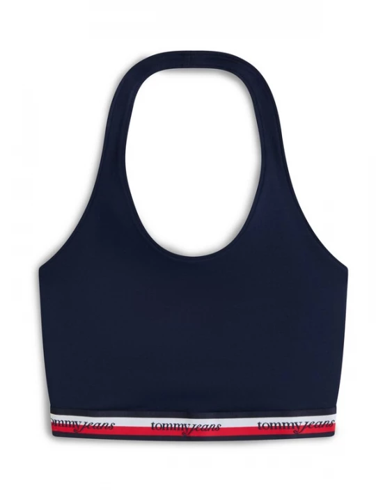Foto van product Tommy Jeans Top 'Logo Tape Slim Halterneck Crop' navy / knalrood / wit