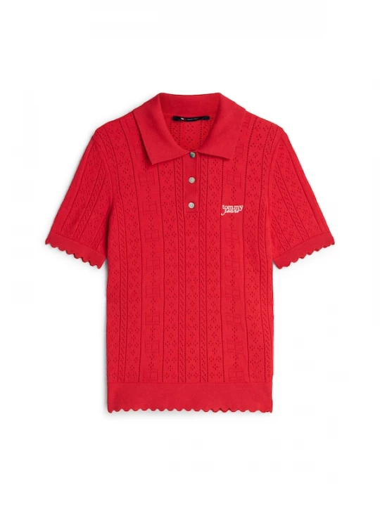 Foto van product Tommy Jeans Trui 'Pointelle Flag Short Sleeve' rood