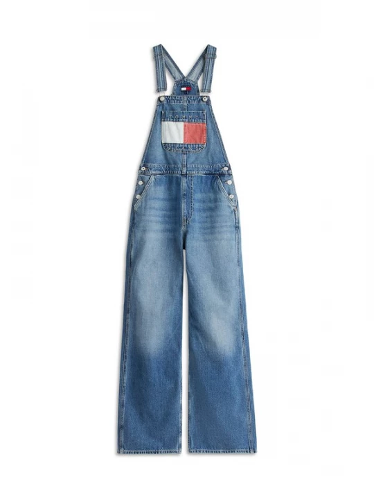 Foto van product Tommy Jeans Tuinbroek jeans blauw denim / lichtrood / wit