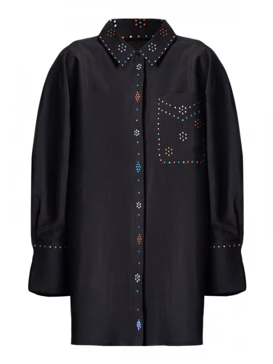 Foto van product Touche Prive Blouse blauw / zilvergrijs / oranje / zwart Touché Privé