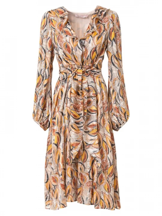 Foto van product Traffic People Jurk cognac / goudgeel / oranje / poederroze