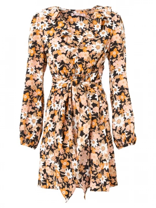 Foto van product Traffic People Jurk 'Trope' lichtbeige / goudgeel / rosa / zwart