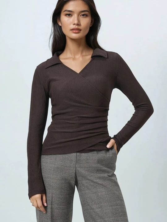 Foto van product Trend Alaçatı Stili Shirt donkerbruin