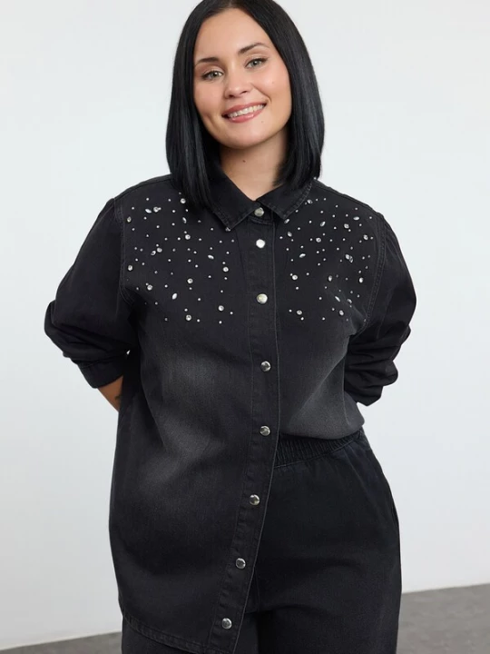 Foto van product Trendyol Curve Blouse grey denim / transparant