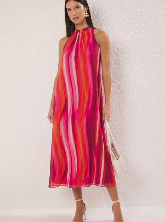 Foto van product Trendyol Jurk donkerlila / oranje / pink / wit