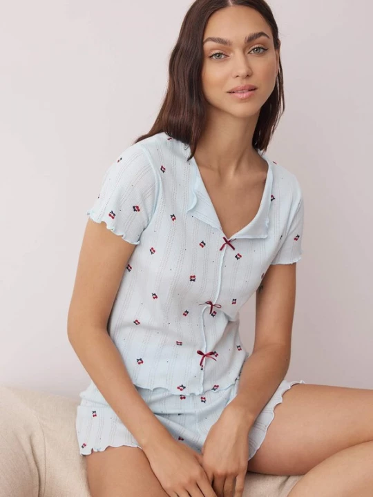 Foto van product Trendyol Korte pyjama navy / lichtblauw / bordeaux