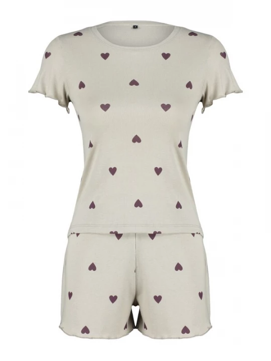 Foto van product Trendyol Korte pyjama pastelgroen / aubergine / wit