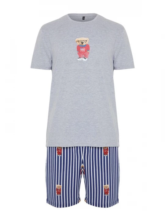 Foto van product Trendyol Pyjama kort navy / grijs gemêleerd / wit