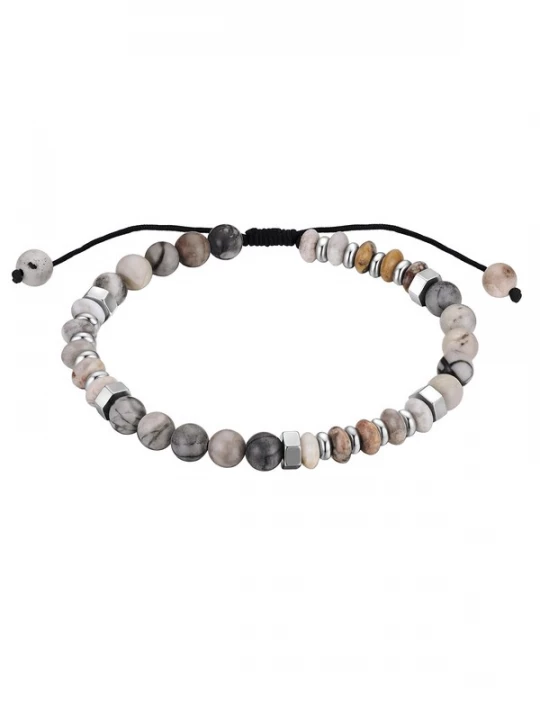 Foto van product True Rebels Armband beige / camel / antraciet / zilver