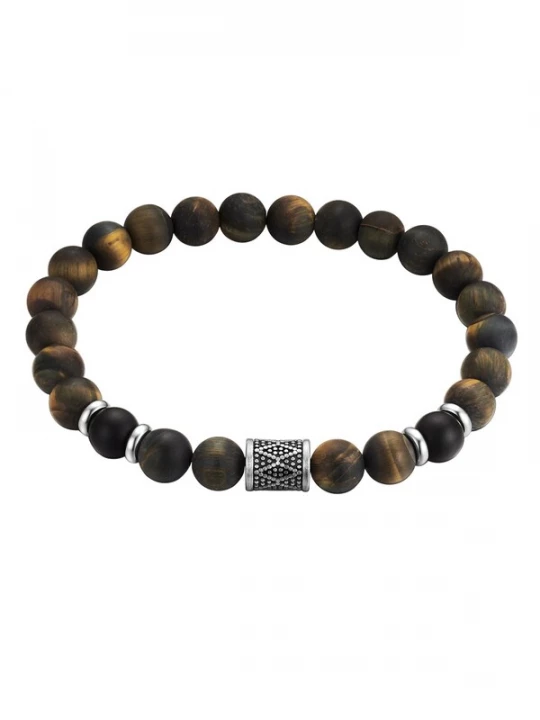 Foto van product True Rebels Armband bruin / donkergeel / zwart / zilver