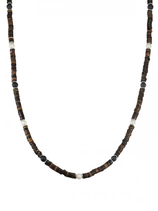 Foto van product True Rebels Ketting donkerbruin / zwart / zilver / parelwit