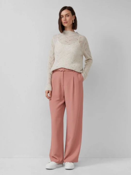 Foto van product Twill broek met riem en hoge taille s.Oliver roze