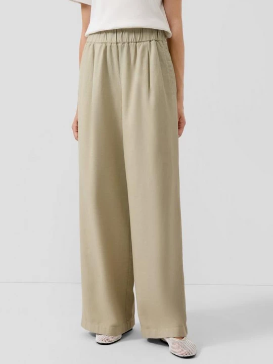 Foto van product Twill broek met wijde pijpen en plooi s.Oliver beżowy
