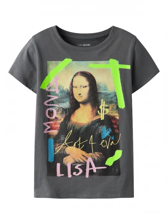 Foto van product TWO SOON Shirt 'Kunst' neongeel / donkergrijs / sering / zwart