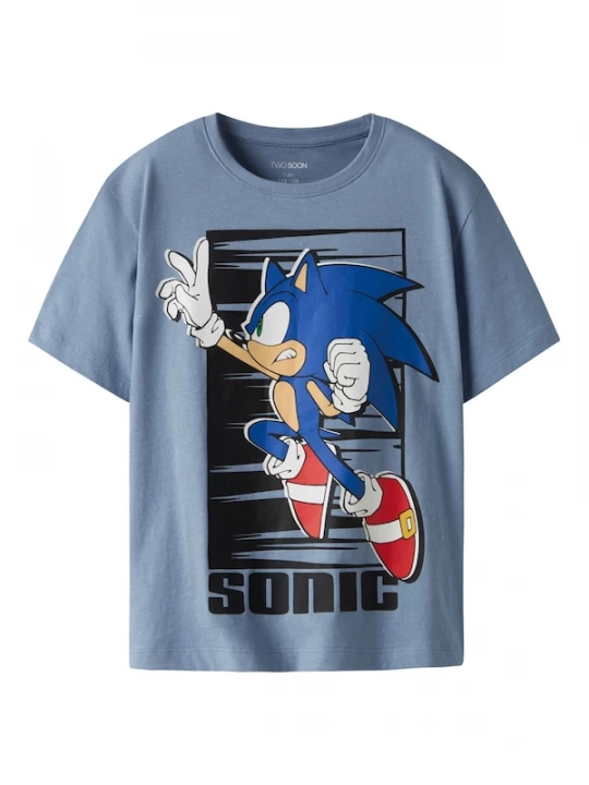 Foto van product TWO SOON Shirt 'Sonic' enziaan / duifblauw / rood / zwart