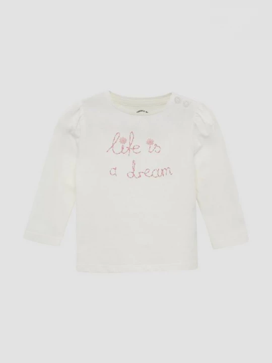 Foto van product Uitlopend shirt met lange mouwen, glitterprint en pofmouwen s.Oliver crème
