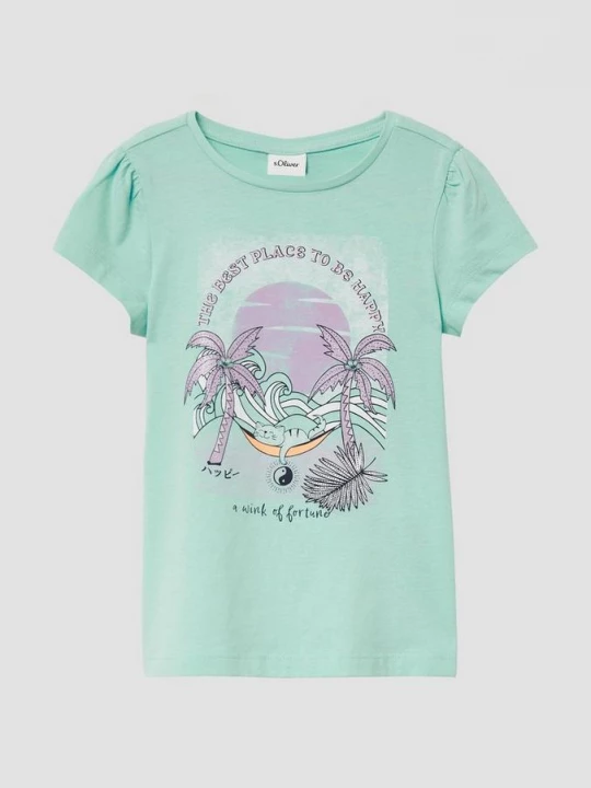 Foto van product Uitlopend T-shirt met glitterprint en pofmouwen s.Oliver