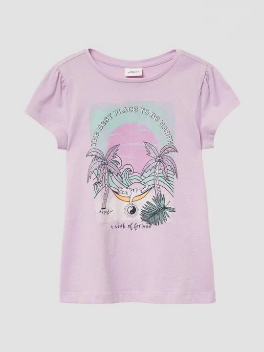Foto van product Uitlopend T-shirt met glitterprint en pofmouwen s.Oliver