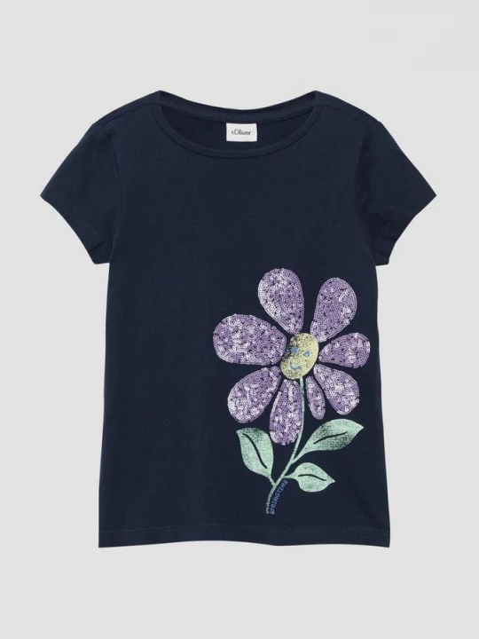 Foto van product Uitlopend T-shirt met print op de voorkant en pailletten s.Oliver blauw