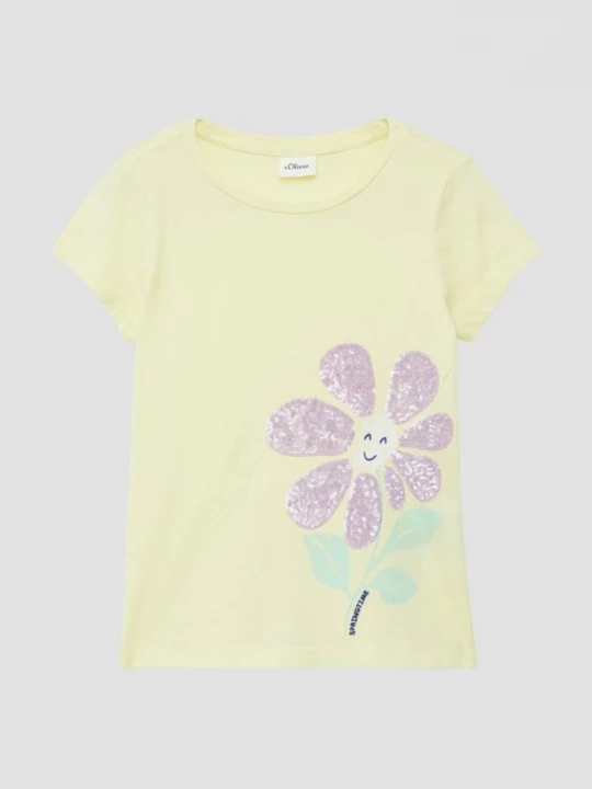 Foto van product Uitlopend T-shirt met print op de voorkant en pailletten s.Oliver geel