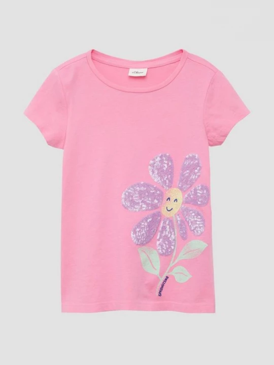 Foto van product Uitlopend T-shirt met print op de voorkant en pailletten s.Oliver roze