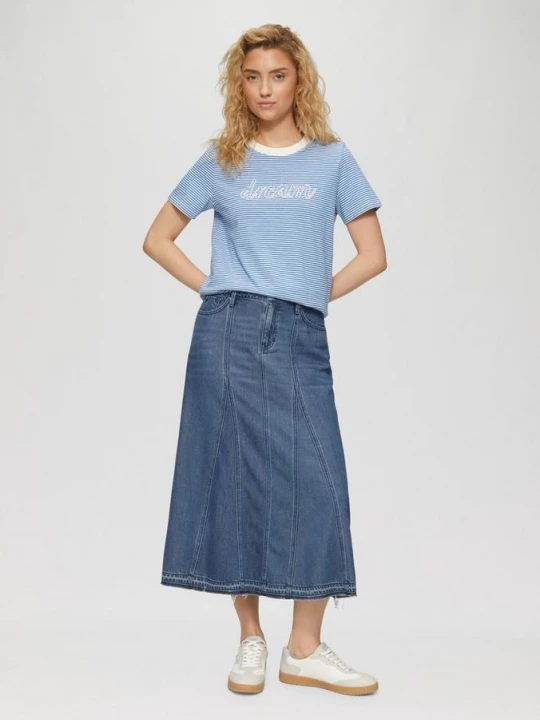 Foto van product Uitlopende denim midirok met gerafelde zoom s.Oliver blauw