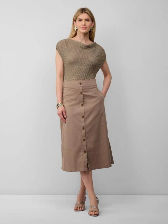 Foto van product Uitlopende midirok van popeline met decoratieve knoopsluiting s.Oliver bruin