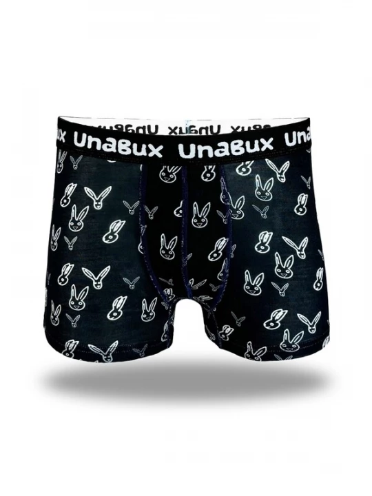 Foto van product UNABUX Boxershorts ' BLACK WHITE RABBIT ' zwart / wit