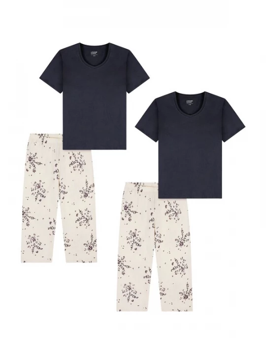 Foto van product uncover by SCHIESSER Pyjama ' Nightwear ' crème / nachtblauw