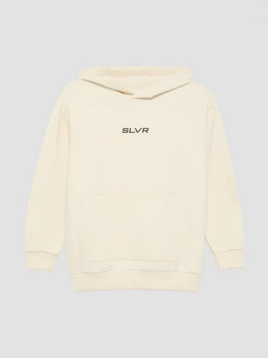 Foto van product Uniseks sweatshirt met capuchon, kangoeroezak en opdruk op de voorkant s.Oliver beżowy