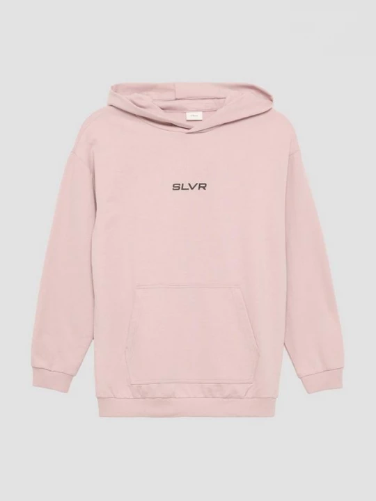 Foto van product Uniseks sweatshirt met capuchon, kangoeroezak en opdruk op de voorkant s.Oliver roze