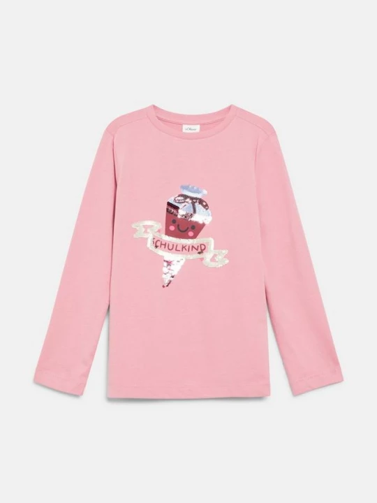 Foto van product Unisex T-shirt met lange mouwen, print en omkeerbare pailletten s.Oliver roze